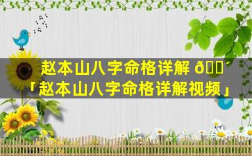 赵本山八字命格详解 🌴 「赵本山八字命格详解视频」